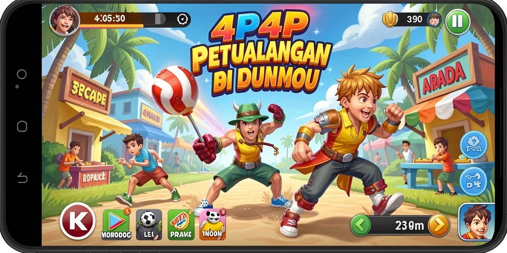 Screenshot utama 4P4P yang menampilkan aksi seru dalam gameplay Arcade.