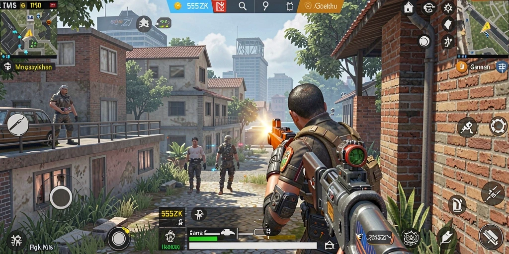 Tampilan gameplay seru dalam 555ZK dengan aksi TPS mendebarkan.