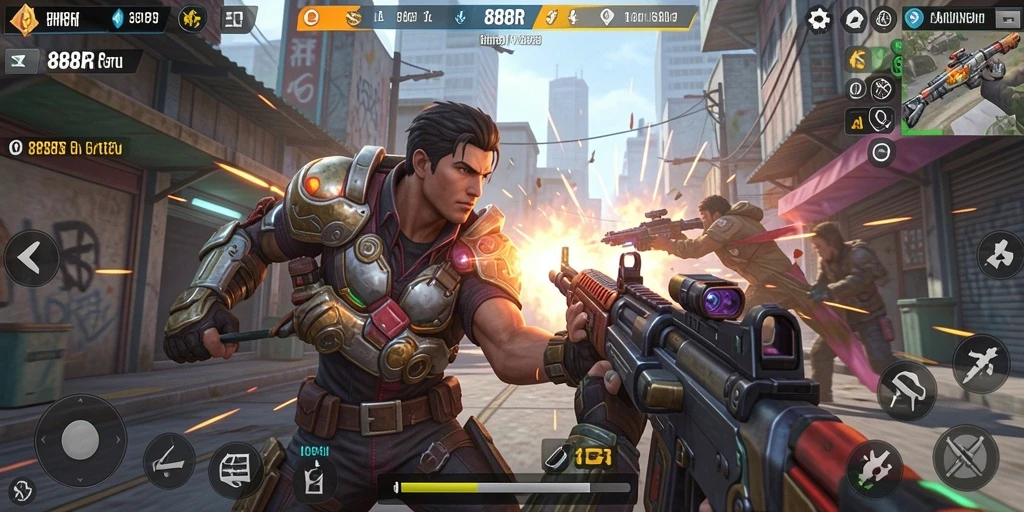 Tangkapan layar menampilkan aksi seru di dalam gameplay TPS 888R.