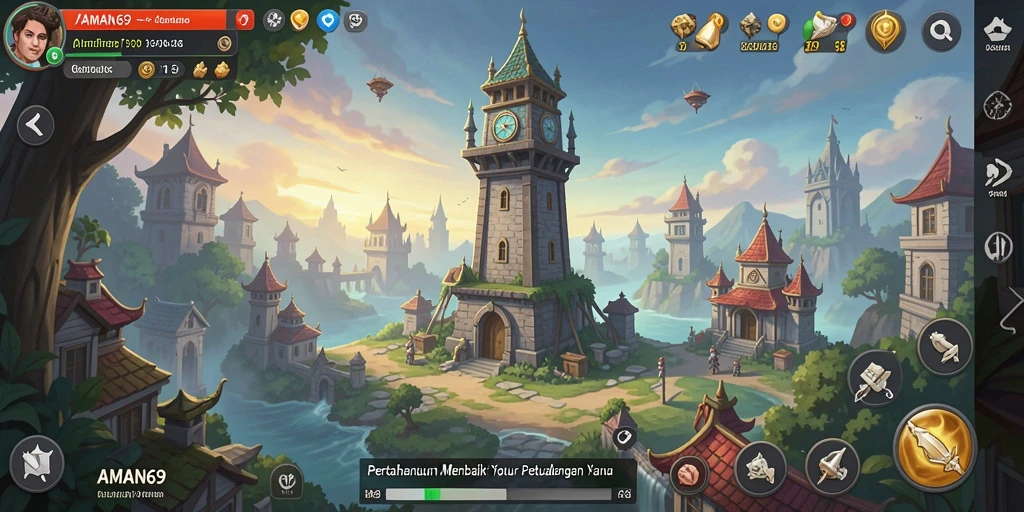 Tampilan gameplay menawan AMAN69 dalam pertahanan menara.