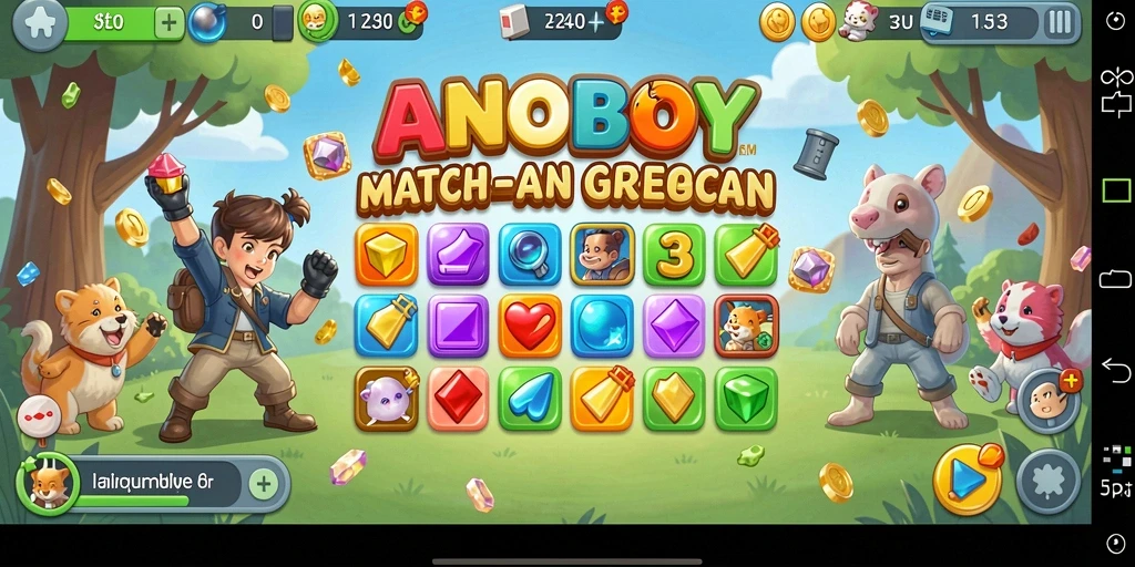 Tampilan gameplay ANOBOY yang seru dalam mencocokkan elemen.