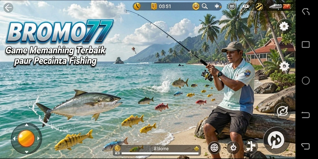 Tampilan menarik dari gameplay BROMO77 saat menangkap ikan.