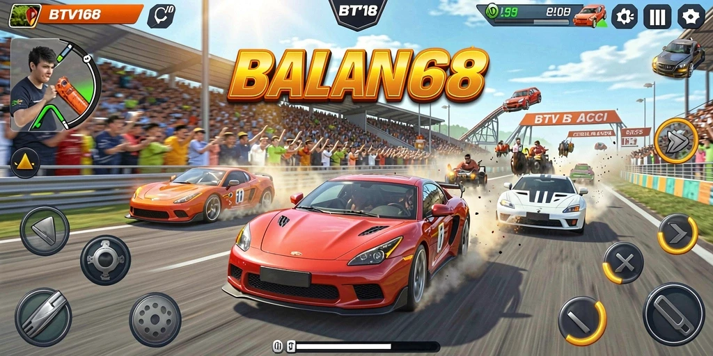 Tampilan gameplay BTV168 dengan aksi balapan yang mendebarkan.