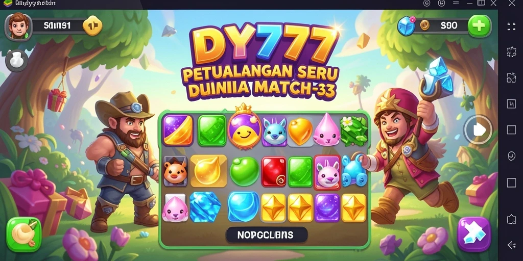 Screenshot DY777 memperlihatkan aksi seru permainan Match-3 yang penuh warna.