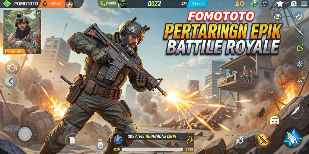 Tampilan gameplay FOMOTOTO saat pertarungan seru di arena Battle Royale.