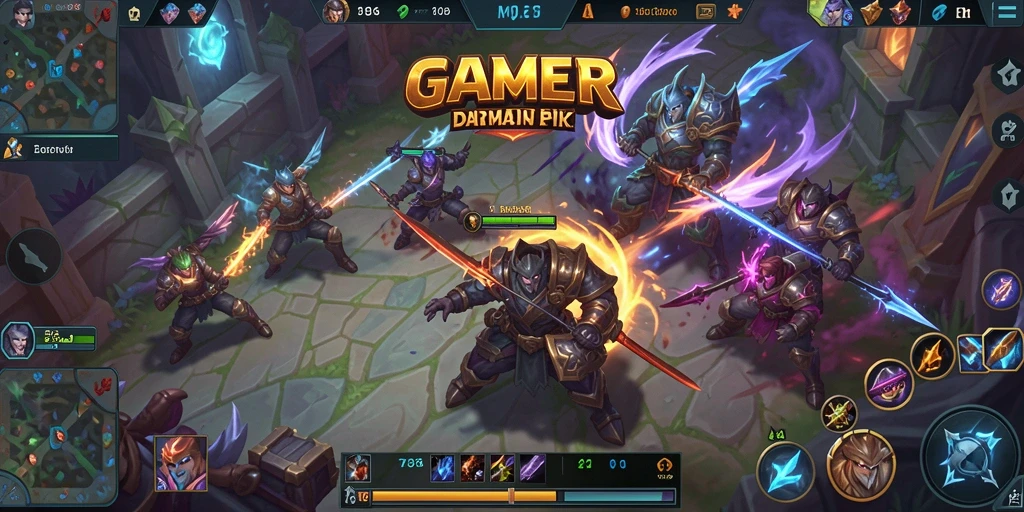 Screenshot GAMERP menampilkan aksi pertarungan tim yang menegangkan dalam arena MOBA.