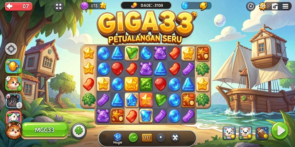Tampilan gameplay GIGA33 yang menampilkan aksi Match-3 yang seru.