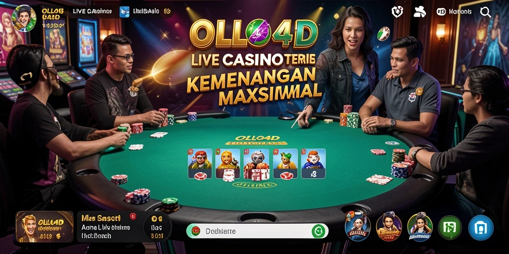 Screenshot gameplay Live Casino yang menampilkan dealer langsung dan pemain interaktif.