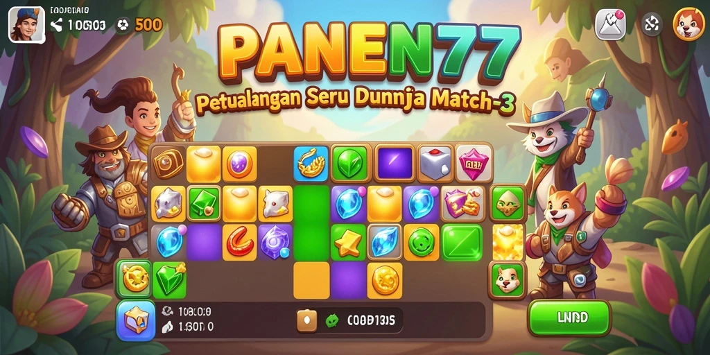 Tampilan gameplay seru di dunia Match-3 yang penuh warna.