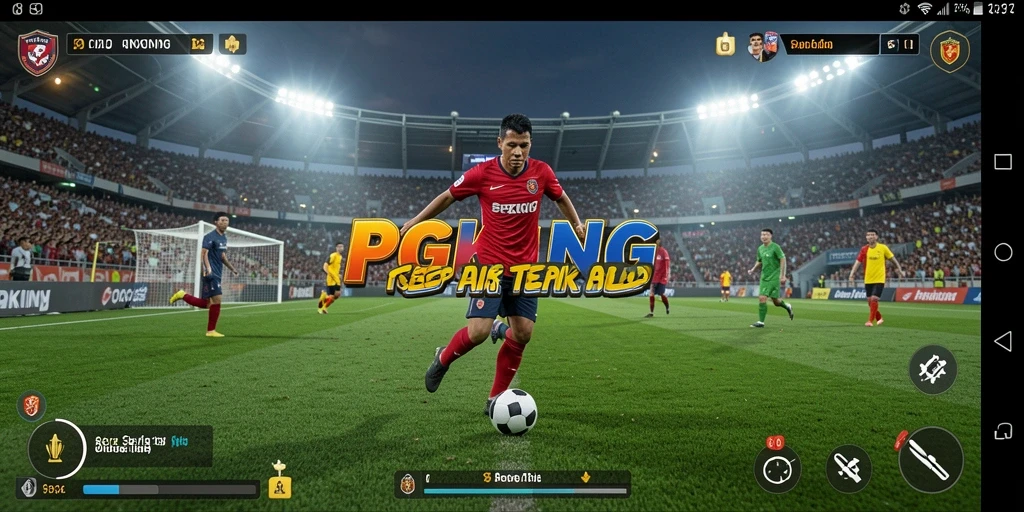 Screenshot utama PGKING yang menunjukkan aksi seru dalam pertandingan sepak bola.