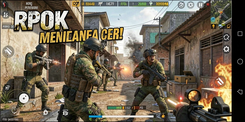 Tampilan gameplay RPOK yang mendebarkan dalam pertempuran FPS.