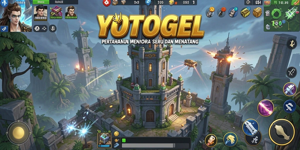 Tampilan gameplay <strong>YOTOGEL</strong> dengan menara yang berfungsi menahan gelombang musuh.